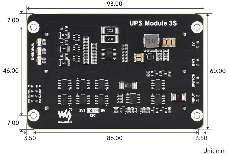 Waveshare Unterbrechungsfreies Stromversorgungsmodul 3S, Aufladung & Strom, 5V 5A Ausgang