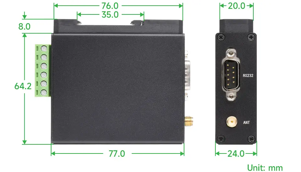 Waveshare Schienenmontage SX1262 LoRa Datentransfereinheit, RS232/RS485/RS422, LF (US)