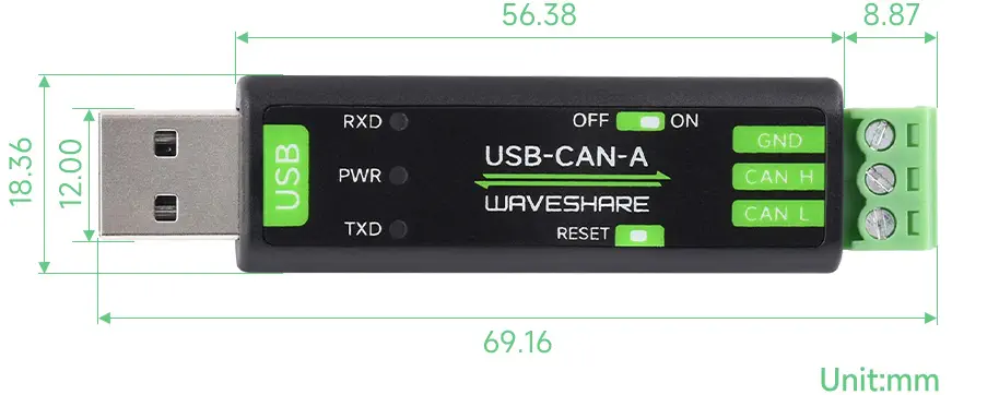 Adaptador USB a CAN Modelo A, Solución STM32, Múltiples Modos, Waveshare