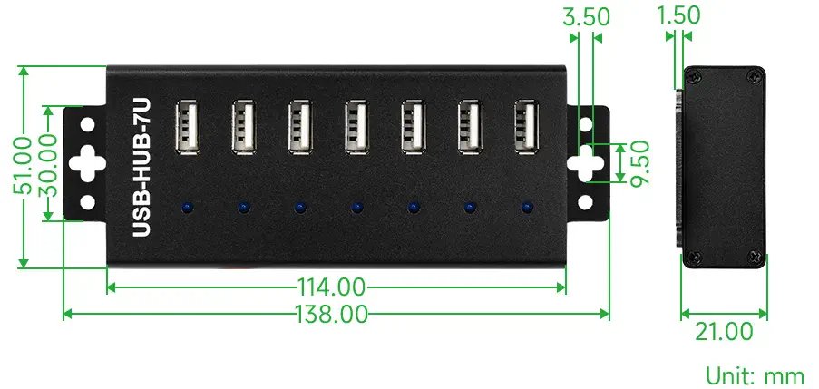 Waveshare USB-hub van industriële kwaliteit, 7x USB 2.0-poorten (EU-stekker)