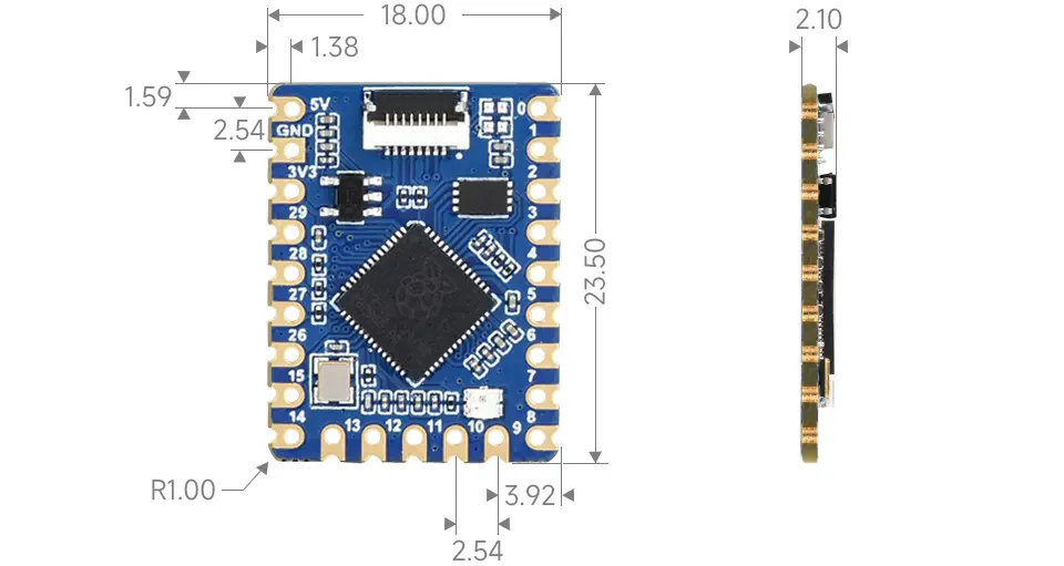 Placa de Desarrollo RP2040-Tiny, Basada en RP2040, USB, Adaptador, Cable FPC Waveshare