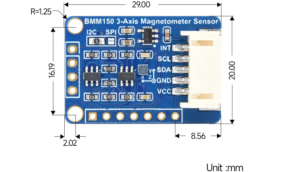 Sensor de Brújula Digital, Magnetómetro de 3 ejes BMM150 Waveshare