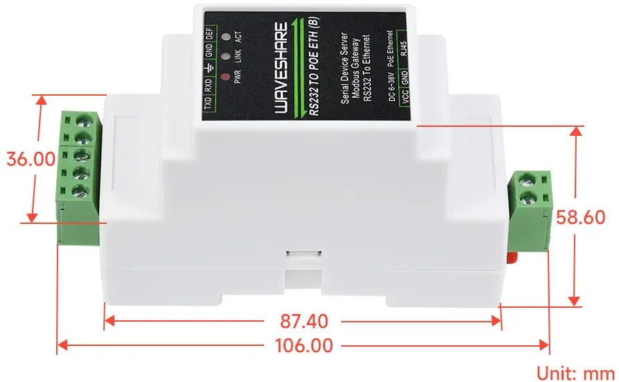 Serveur Série Industriel, RS232 vers RJ45 Ethernet, TCP/IP vers Série, Montage sur Rail