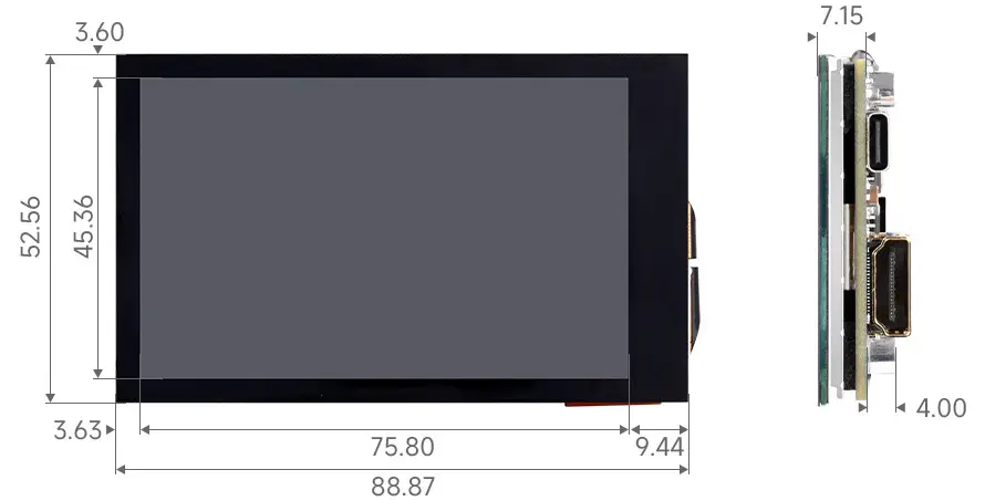 Écran LCD tactile capacitif Waveshare 3,5 pouces IPS, 480 x 800, luminosité réglable