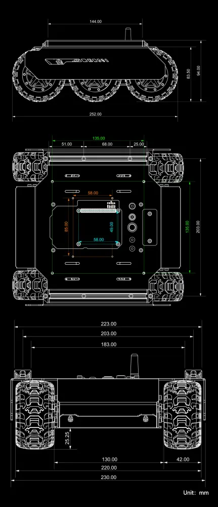 Chasis de Robot 6x4 UGV Todo Terreno c/ Rieles de Extensión y ESP32 Esclavo Waveshare (US)