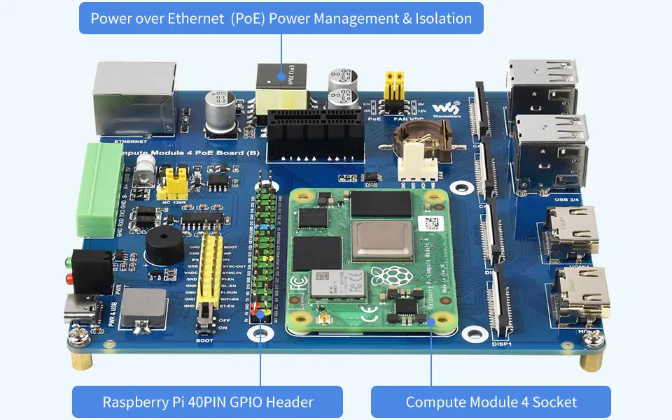 Raspberry Pi Carte d'extension  Compute Module 4 IO pour CM4 avec fonction PoE (Type B)