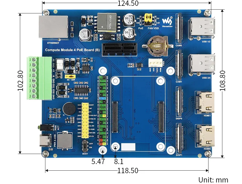 Raspberry Pi Compute Module 4 IO Bord voor CM4 met PoE-functie (Type B)