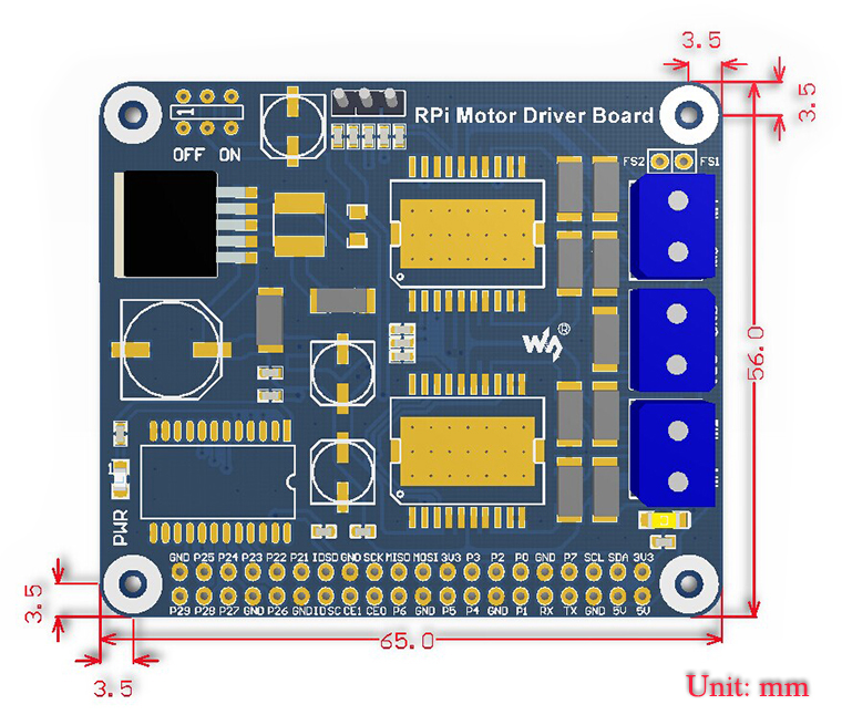 Placa de Controlador de Motor Raspberry Pi MC33886 para Raspberry Pi – Haga clic para ampliar
