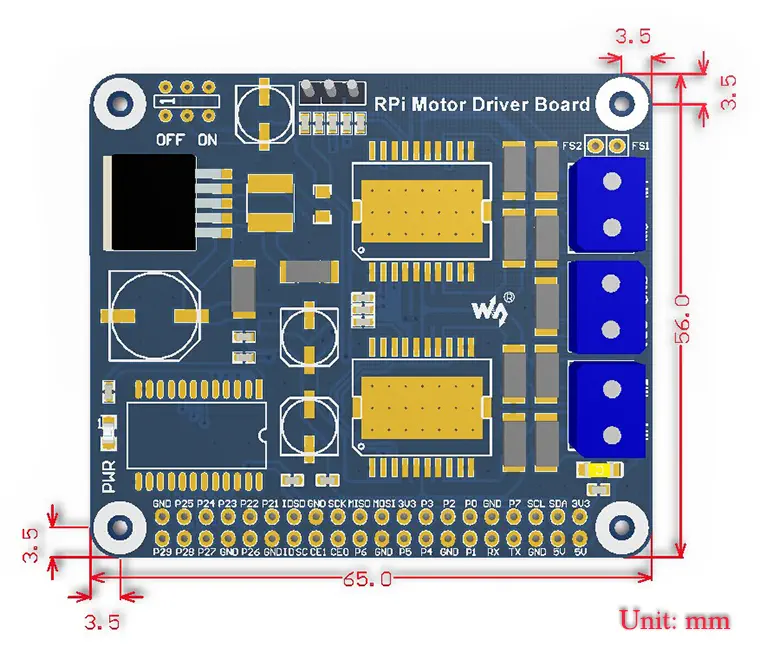 MC33886 Raspberry Pi Motor Driver Board for Raspberry Pi - Click to Enlarge