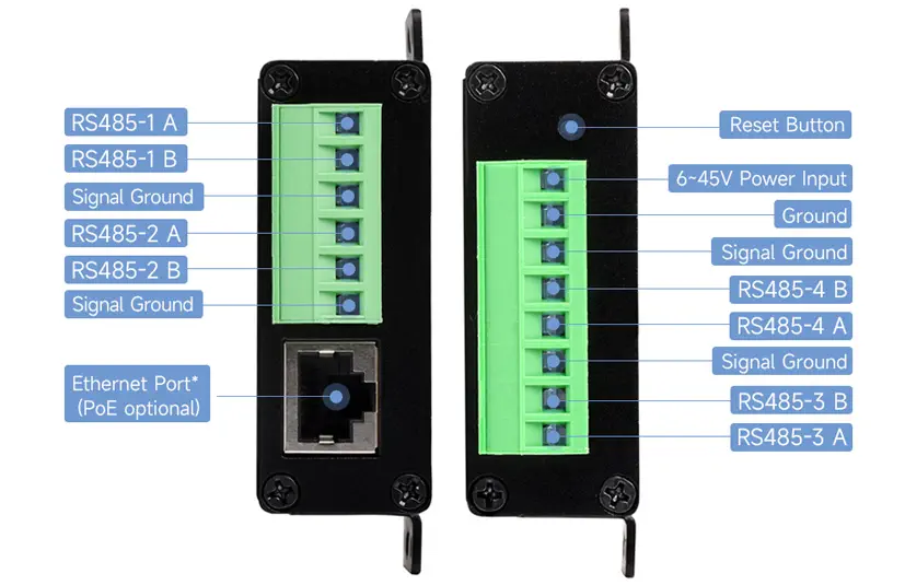 Waveshare 4-kanaals RS485 naar RJ45 Ethernet Seriële Server met PoE Ethernet Poort