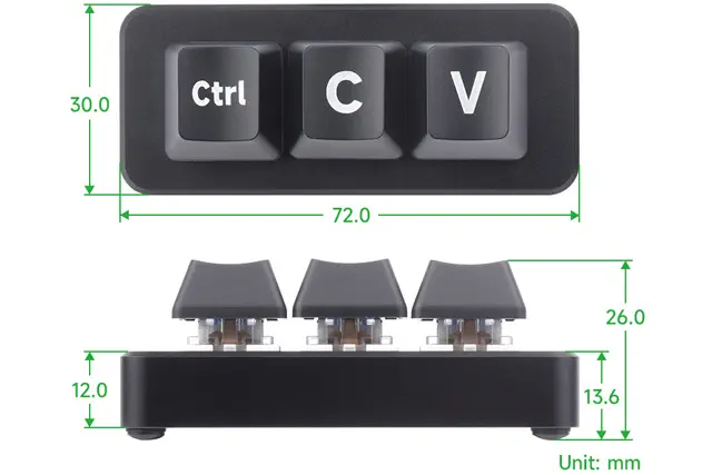 Waveshare Clavier Programmable Waveshare à 3 Touches Ctrl C/V (Version Plus)