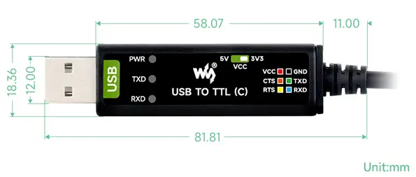 Waveshare Industriële USB C naar TTL (C) Seriële Kabel, FT232RNL