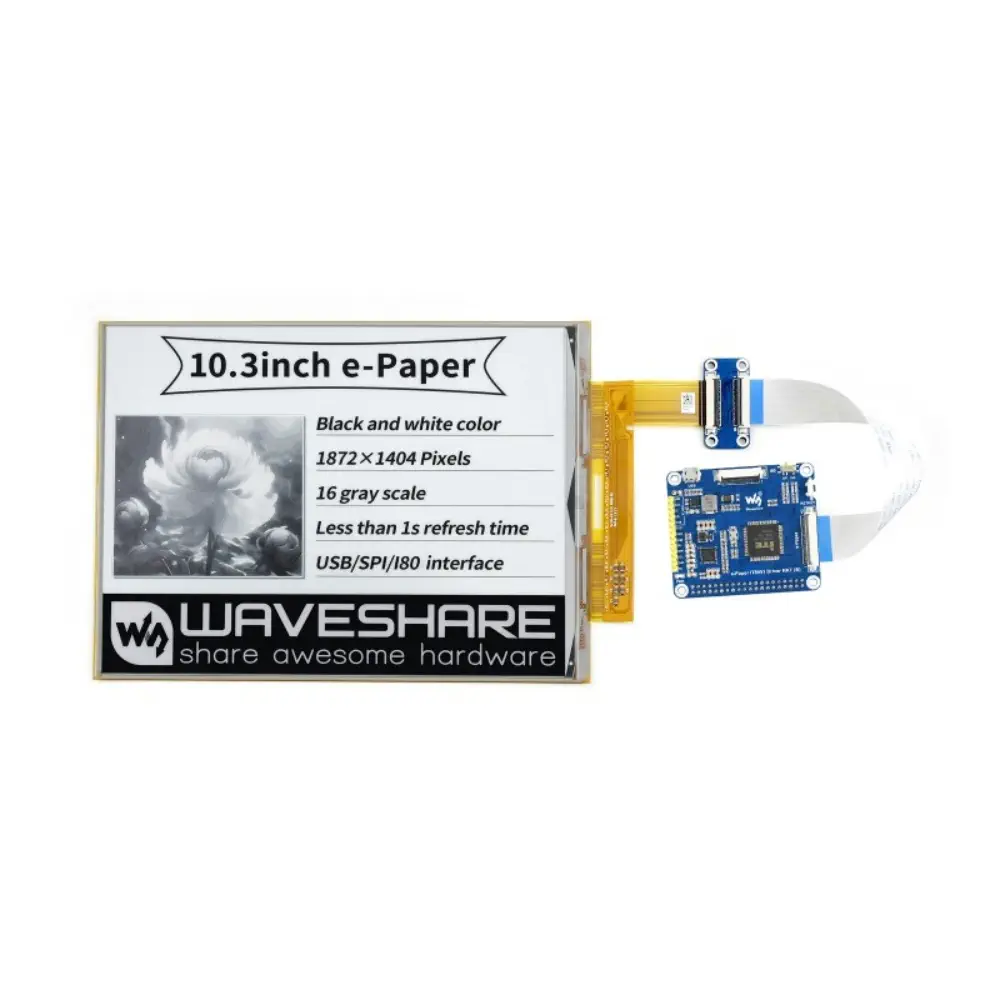 Waveshare Écran E-Ink Flexible 10.3" HAT pour Raspberry Pi, 1872×1404